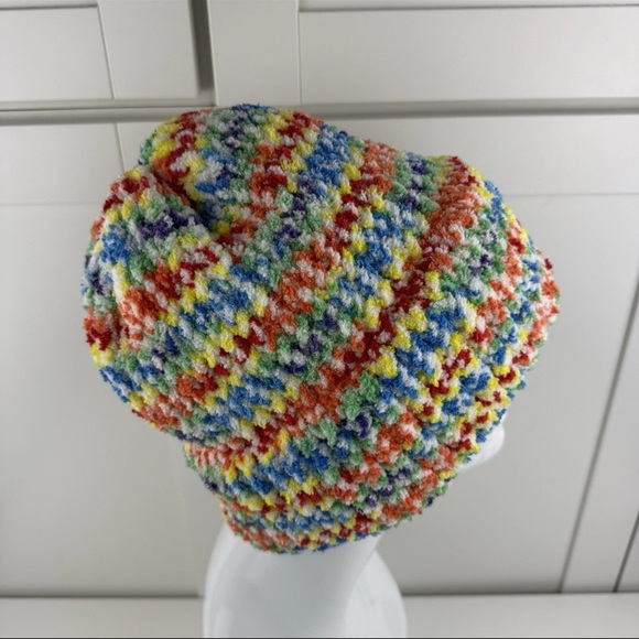 OOAK Handmade Women's OSFM Hand Knit Rainbow Beanie Winter Hat Cap Ribbed Cuffed - Picture 14 of 16
